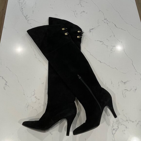 RARE VTG ST. JOHNS black Suede leather over the knee boots Size 7 - Picture 3 of 16